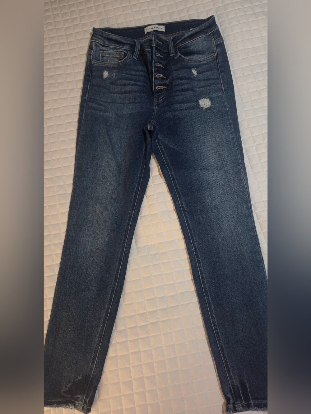 Flying Monkey Dark Blue High-Rise Button-Fly Distressed Jeans Size 30